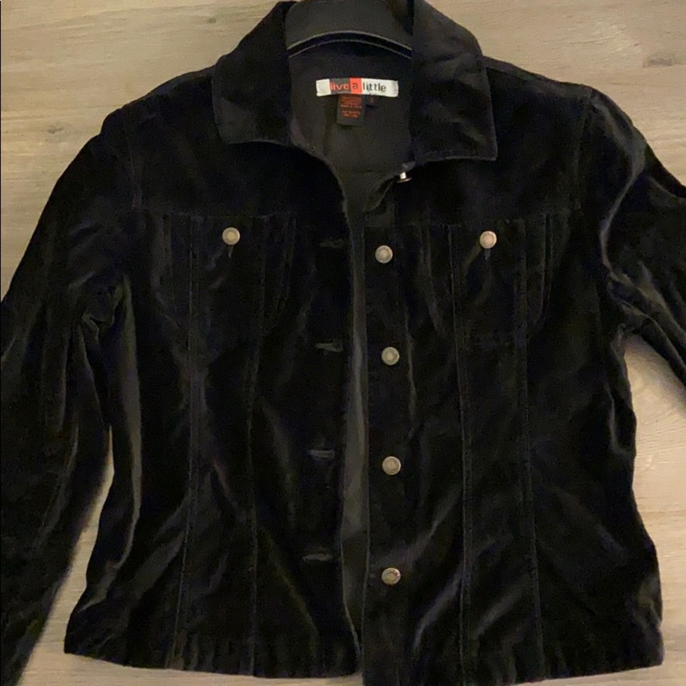 BLACK FITTED  VELVET JEAN JACKET - Picture 4 of 8